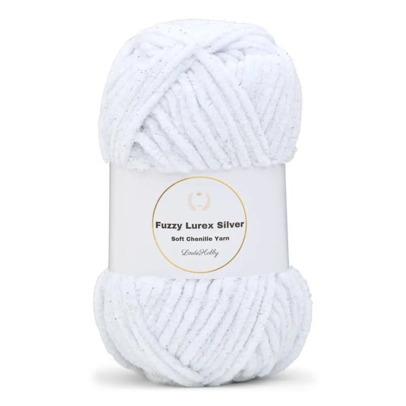 LindeHobby Fuzzy Chenille Silver Lurex 01 White