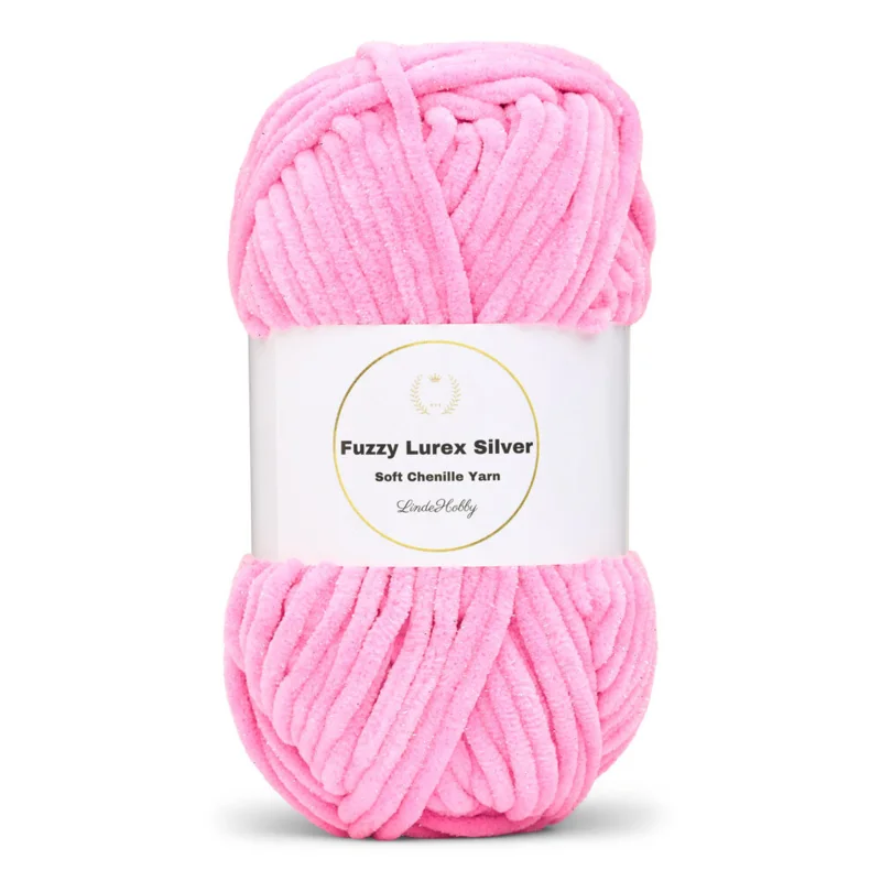 LindeHobby Fuzzy Chenille Silver Lurex 48 Neon light pink