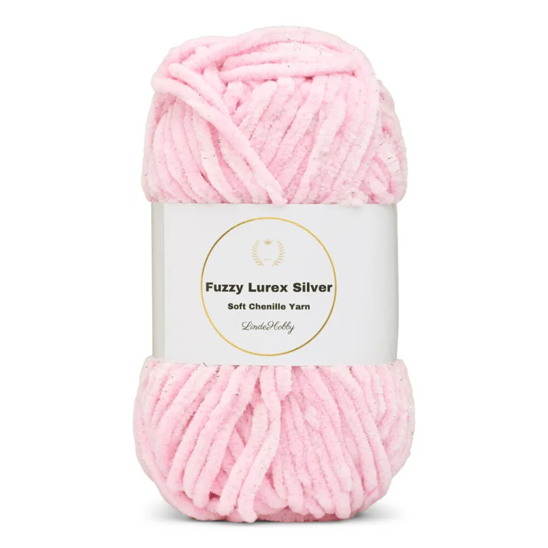 LindeHobby Fuzzy Chenille Silver Lurex 04 Baby pink (light)