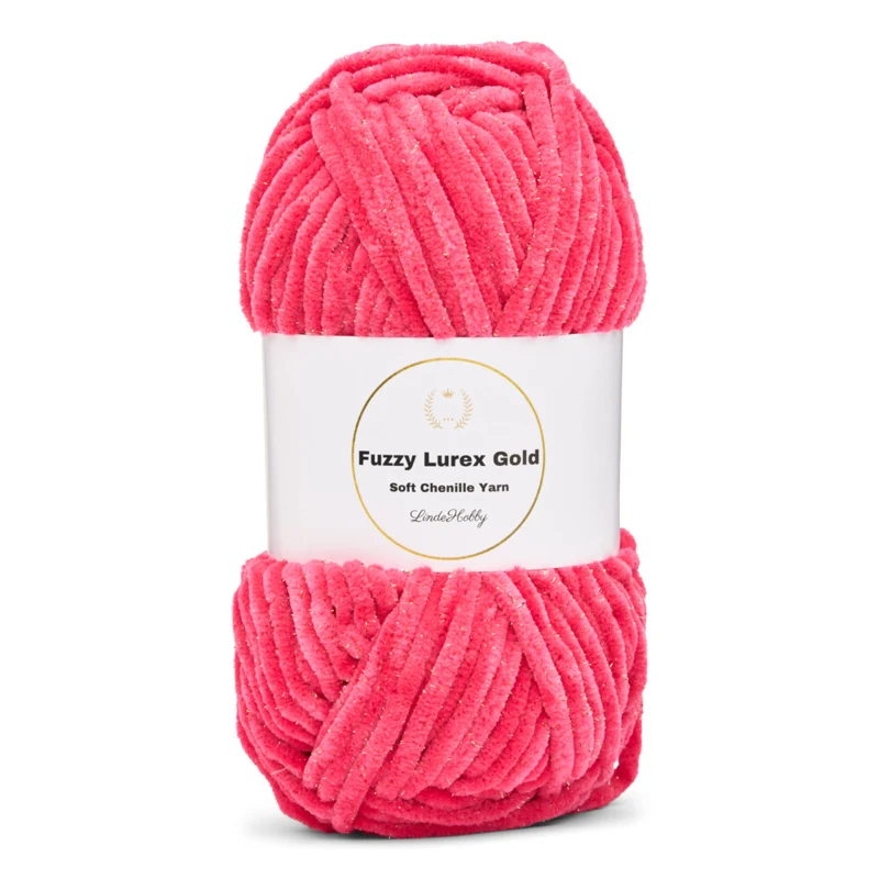 LindeHobby Fuzzy Chenille Gold Lurex 21 Dark sugar pink