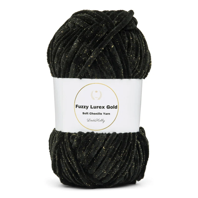 LindeHobby Fuzzy Chenille Gold Lurex 02 Black