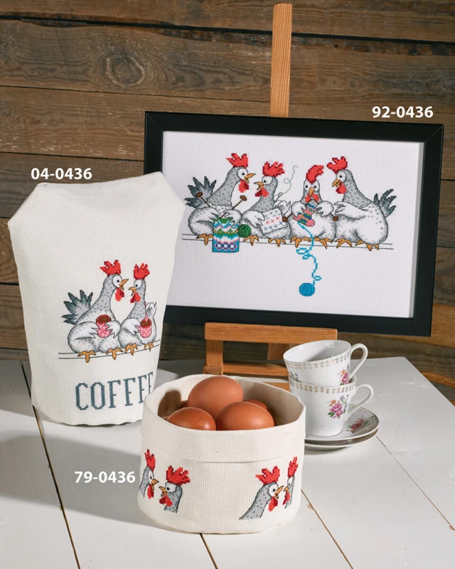 Embroidery Kit Hen Talk Coffee Warmer 23 x 27 cm / 9.06 x 10.63 in