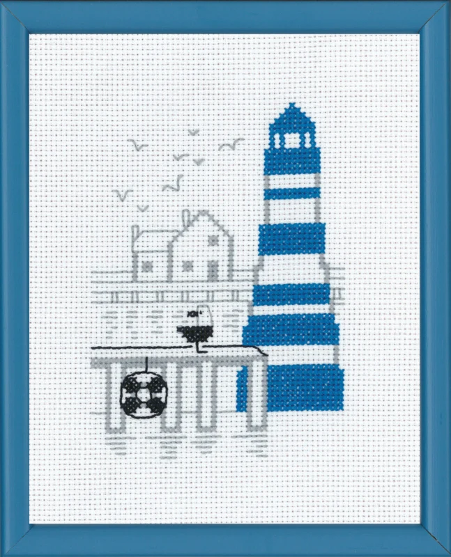 Embroidery Kit Blue Lighthouse R5741 18 x 14 cm / 7.09 x 5.51 in