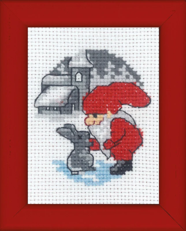Embroidery Kit Rabbit & Elf Christmas Picture 6 x 8 cm / 2 x 3 in