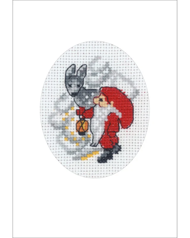 Embroidery Kit Elf and reindeer Christmas card 9 x 13 cm / 4 x 5 in