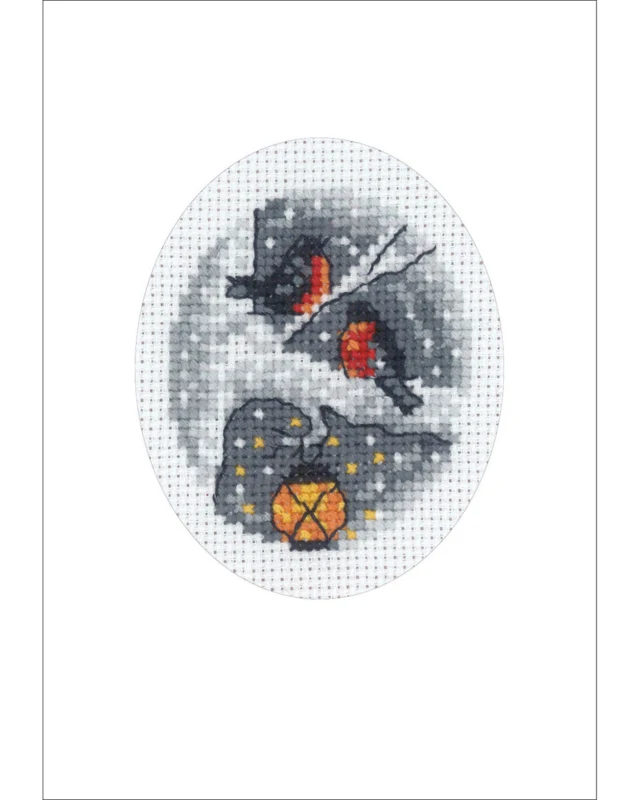 Embroidery Kit Birds in Tree Christmas Card 9 x 13 cm / 3.54 x 5.12 in