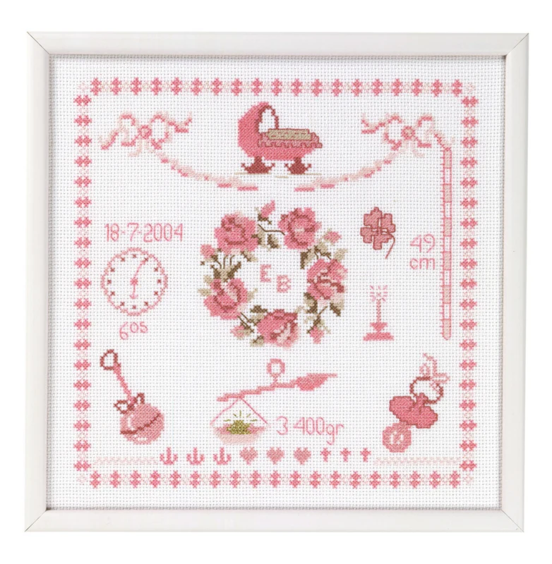 Embroidery Kit Birth Keepsake Girl 25 x 25 cm / 9.84 x 9.84 in