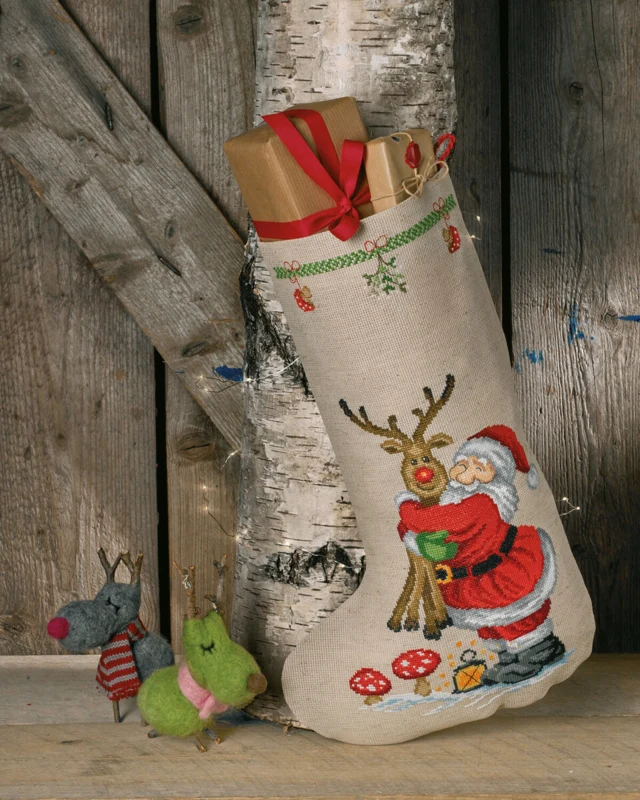 Embroidery Kit Santa Claus & Rudolf 28 x 44 cm / 11.02 x 17.32 in