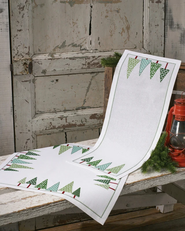Embroidery Kit Row of Christmas trees 28 x 74 cm / 11.02 x 29.13 in