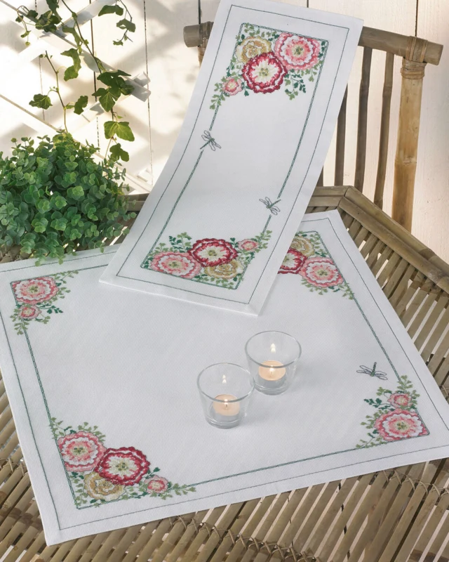 Embroidery Kit Hollyhocks 24 x 62 cm / 9.45 x 24.41 in