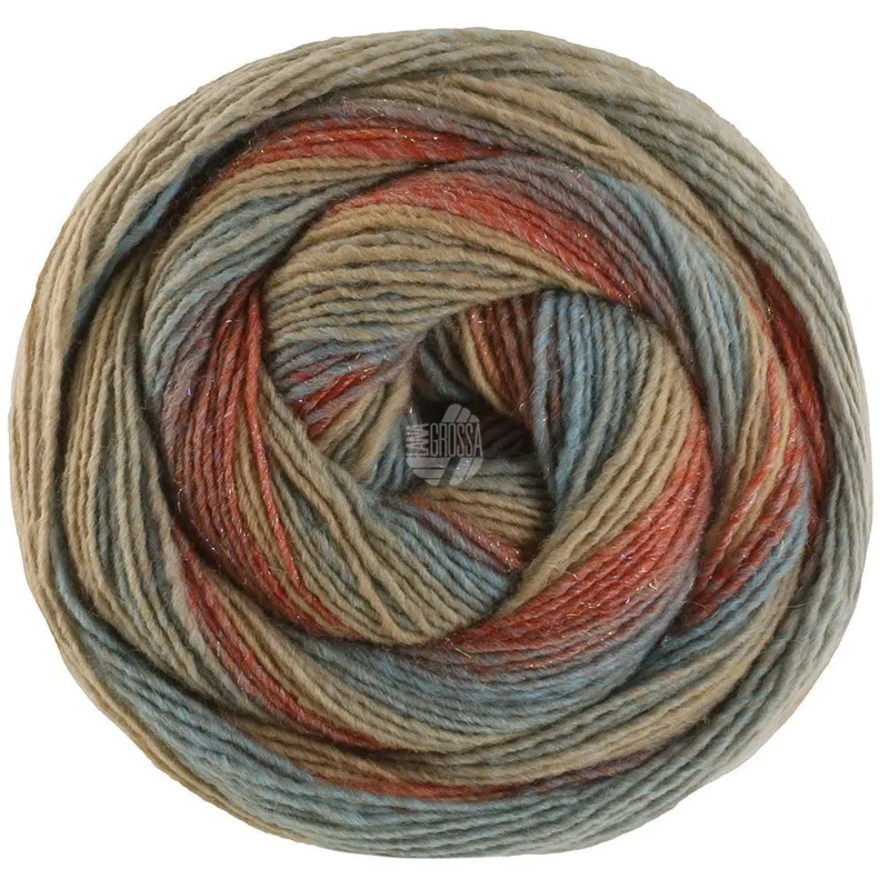 Lana Grossa Gomitolo Gala 4033 Rust/grey red/turquoise/turquoise grey/taupe