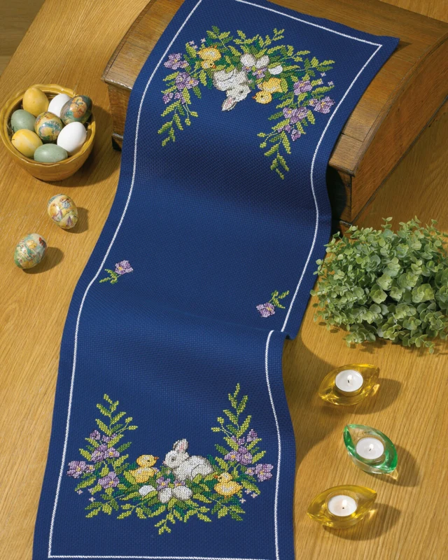 Embroidery Kit Easter Runner w/ Hare 35 x 108 cm / 13.78 x 42.52 in