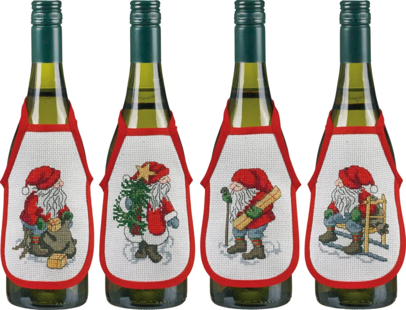 Embroidery Kit Christmas Bottle Aprons x 4 10 x 15 cm / 3.94 x 5.91 in