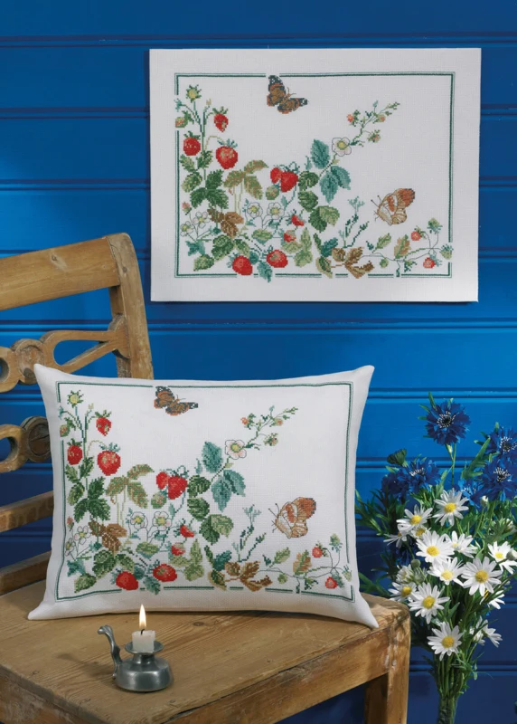 Embroidery Kit Strawberries and Butterflies 39 x 30 cm / 15.35 x 11.81 in