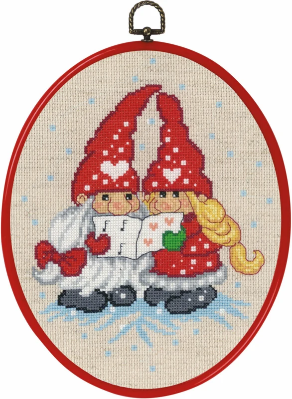 Embroidery Kit Pair of Elves Singing 20 x 26 cm / 7.87 x 10.24 in
