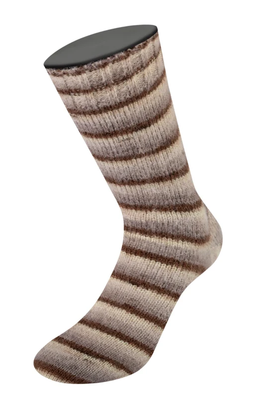 Lana Grossa Cosy Socks Soft Stripes 103 Mocha/gray brown/beige/cream