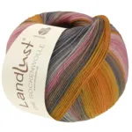 Lana Grossa Landlust Die Sockenwolle 132 Orange/Egg yolk/Salmon orange/Gray/Greige/Pale pink/Pink/Carnation/Light gray striped