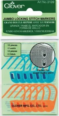 Clover Locking Stitch Markers, Jumbo (blue/orange)