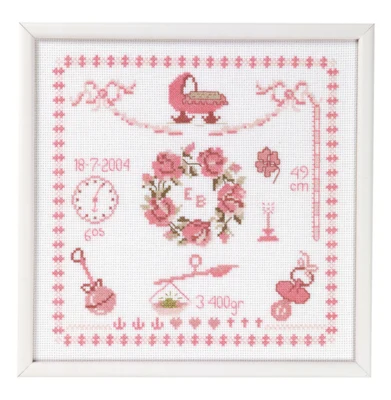 Embroidery Kit Birth Keepsake Girl 25 x 25 cm / 9.84 x 9.84 in