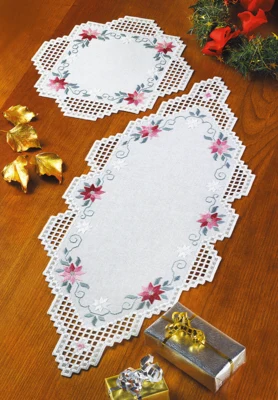 Embroidery Kit Pink Poinsettias 28 x 70 cm / 11.02 x 27.56 in