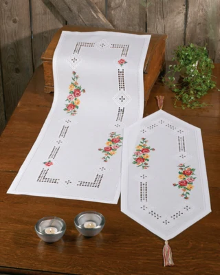 Embroidery Kit Hardanger with roses 30 x 82 cm / 11.81 x 32.28 in