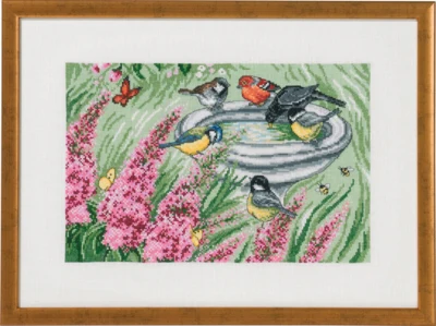 Embroidery Kit Bird Bath in the Garden R5350 47 x 34 cm / 18.50 x 13.39 in
