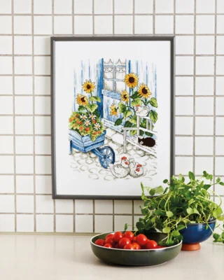 Embroidery Kit Chickens in the Yard R 5701 30 x 40 cm / 11.81 x 15.75 in